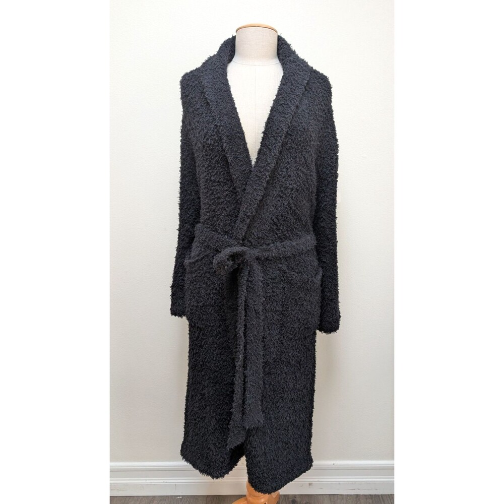 PJ Salvage Womens Hooded Sherpa Fleece Robe Long Black Sz S Bathrobe